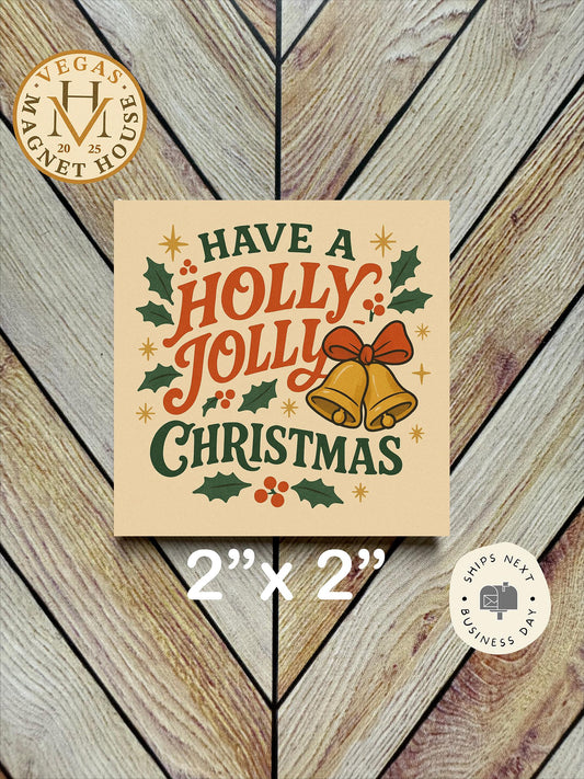 Holly Jolly Christmas Fridge Magnet – Decorative Bells (2x2") | Holiday Magnet | Kitchen Décor