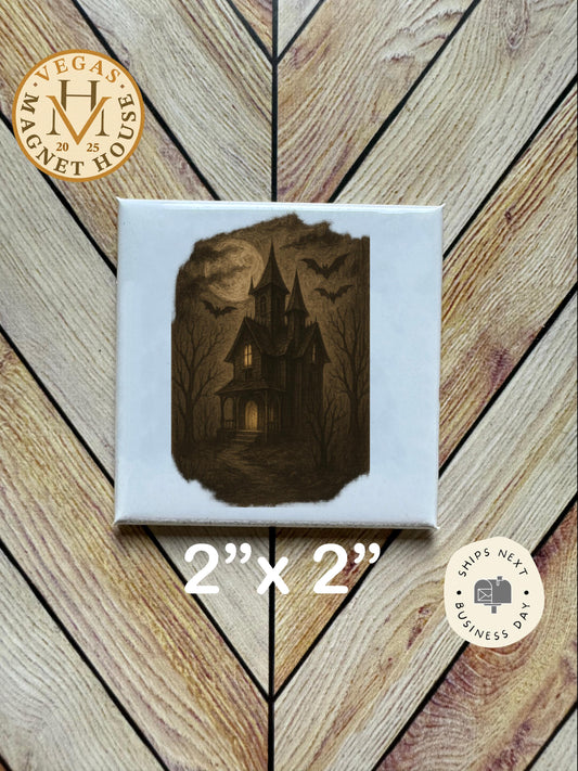Haunted House Magnet |pumpkins | Halloween Fridge Decor 2x2"