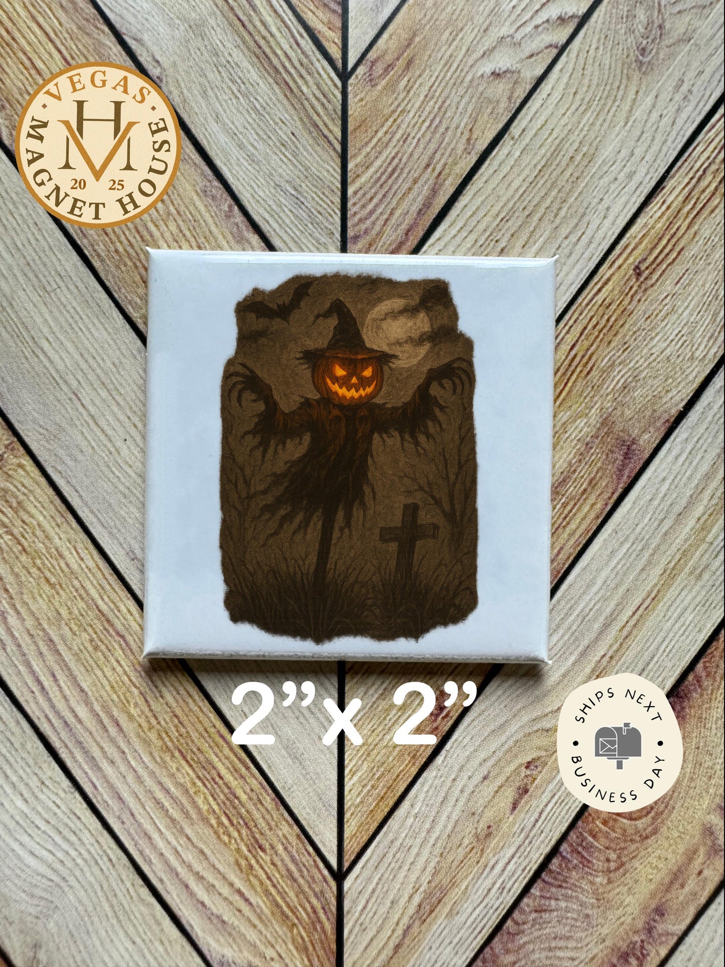 Scare Crow Magnet  |pumpkins | Halloween Fridge Decor 2x2"