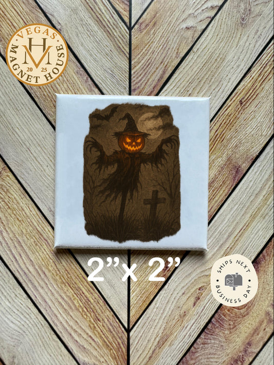 Scare Crow Magnet  |pumpkins | Halloween Fridge Decor 2x2"