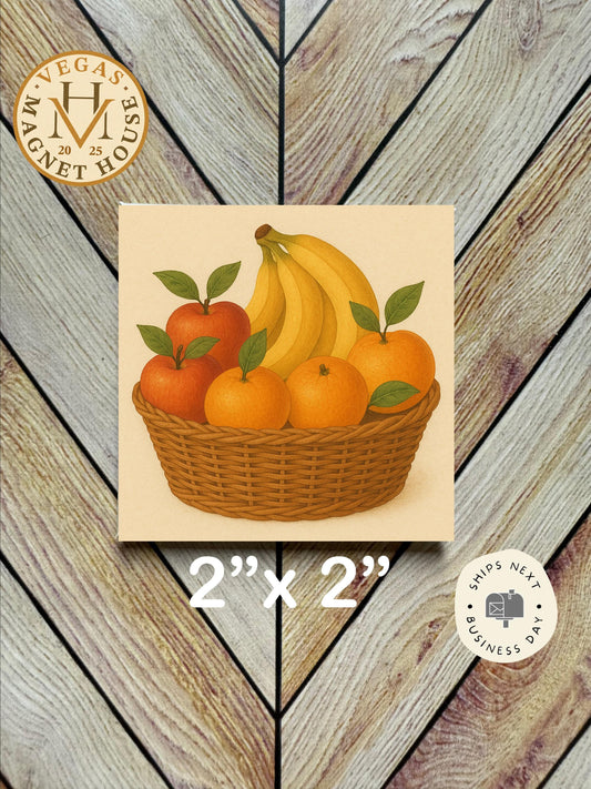 Fruit Basket Magnet: 2x2" Decorative Fridge Magnet