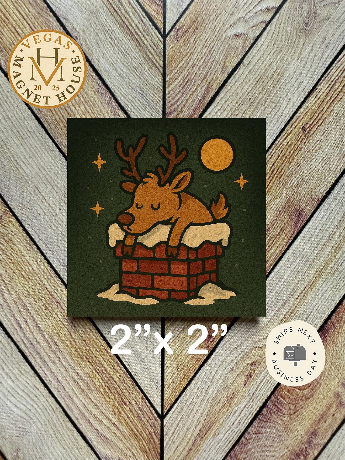 Reindeer stuck in chimney : Decorative Fridge Magnet (2x2")