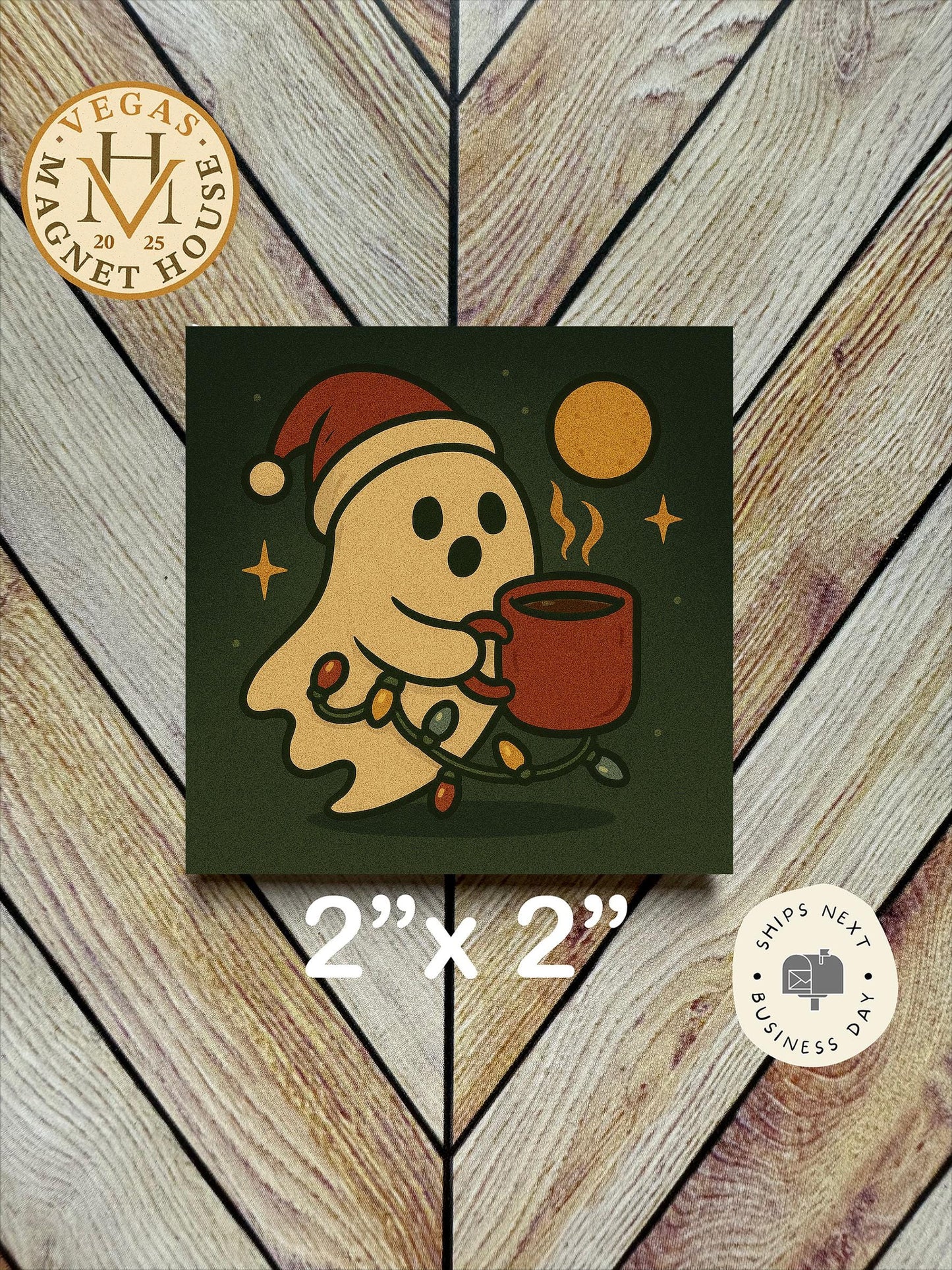 Hot cocoa ghost : Decorative Fridge Magnet (2x2")
