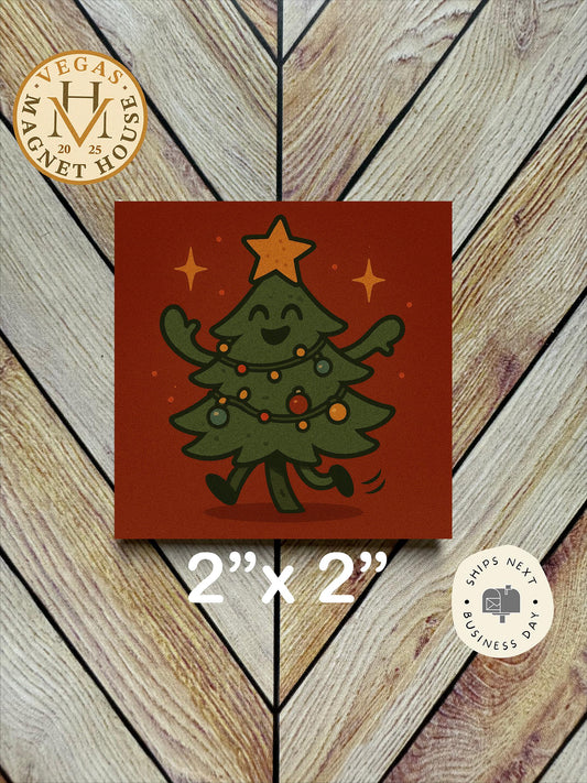 Christmas tree dancing : Decorative Fridge Magnet (2x2")