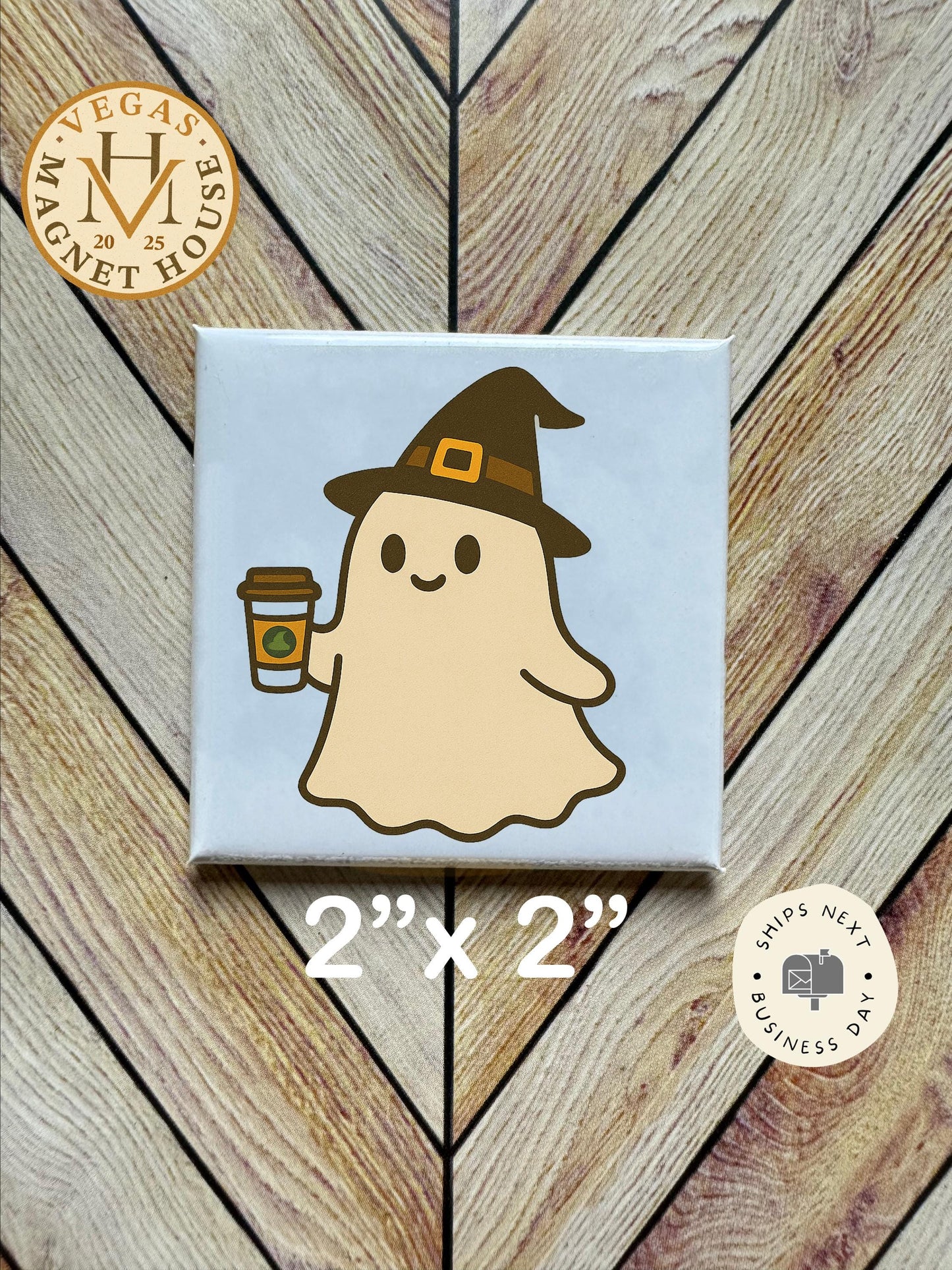 Ghost with coffee magnet | Pumpkin head | Halloween Fridge Decor 2x2"