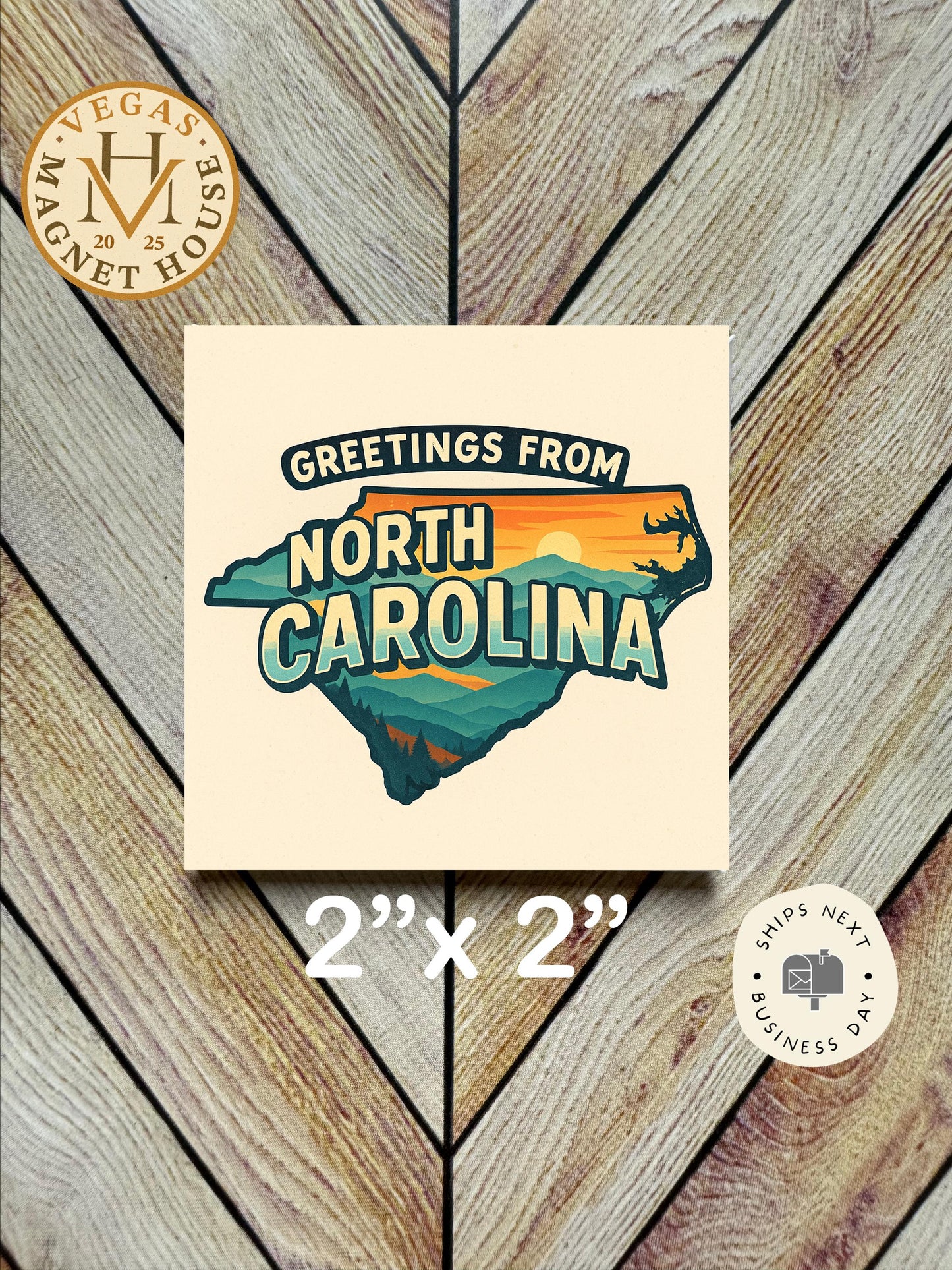 Greetings from North Carolina Magnet: 2x2" souvenir Fridge Decor