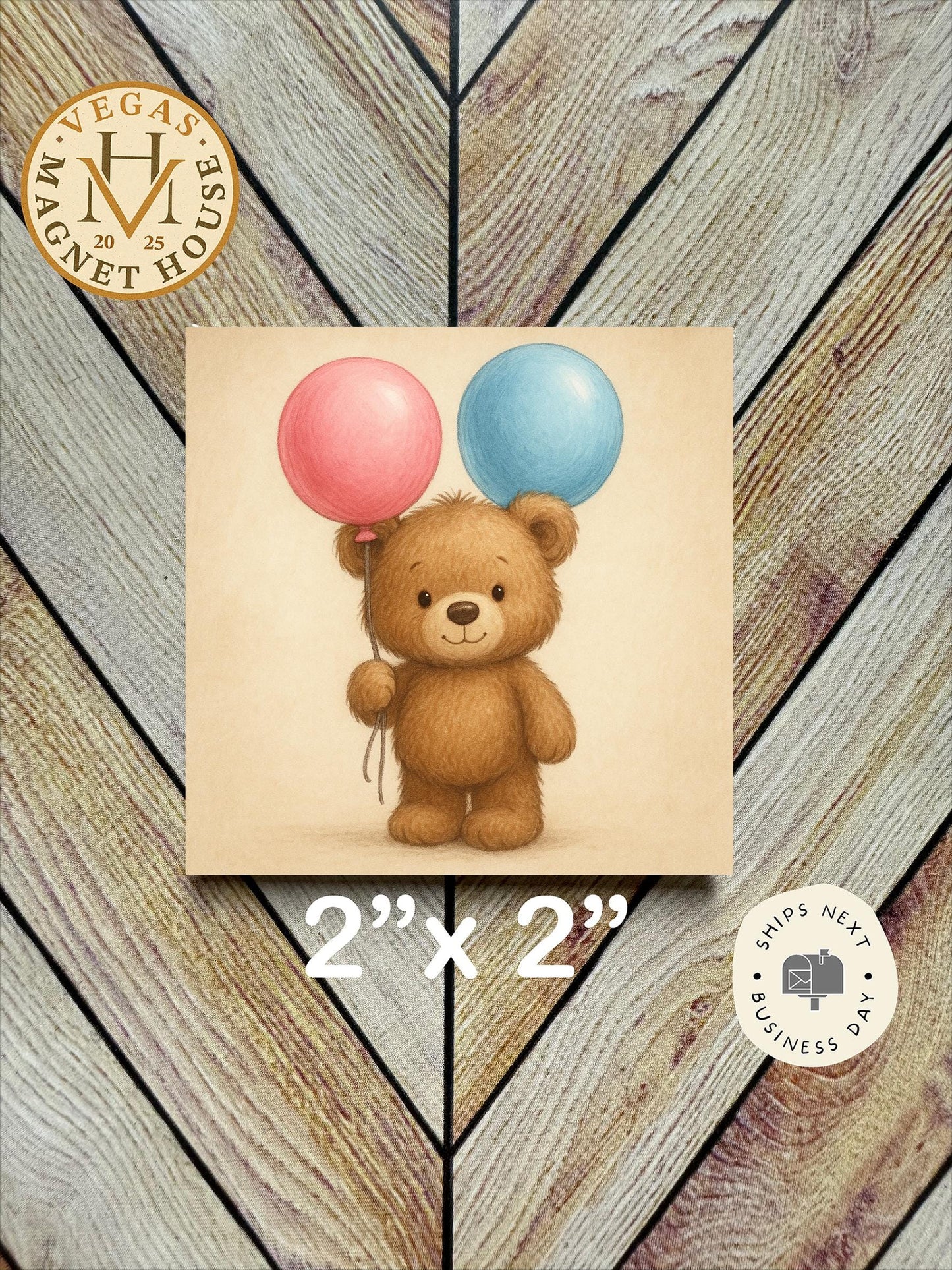 Gender Reveal Teddy Bear Magnet  : 2x2" Holiday Fridge Decor