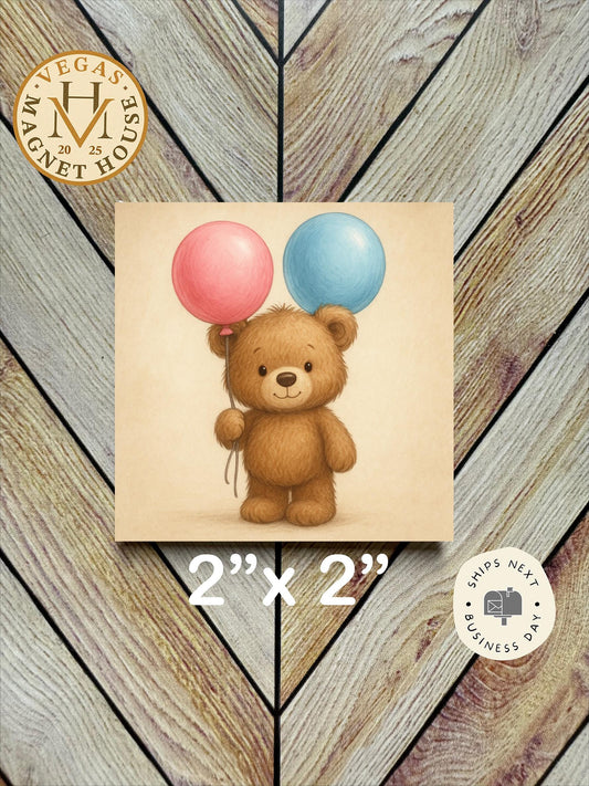 Gender Reveal Teddy Bear Magnet  : 2x2" Holiday Fridge Decor