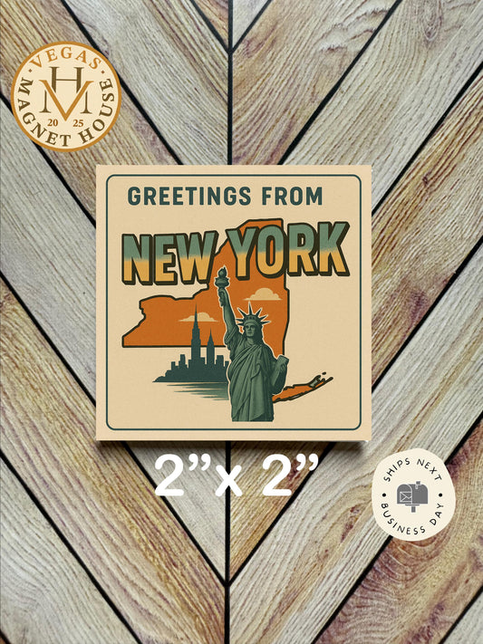 Greetings from New York Magnet: 2x2" souvenir Fridge Decor