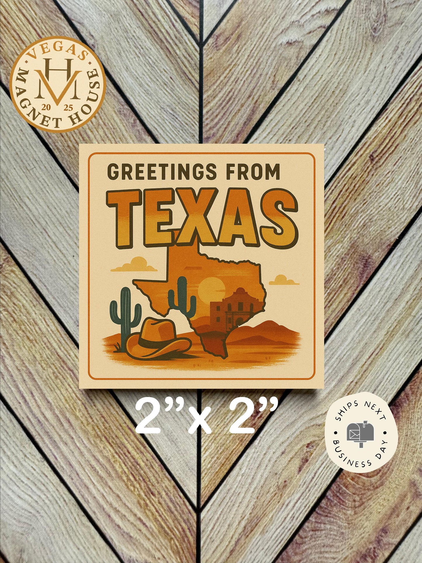 Greetings From Texas  Magnet: 2x2" souvenir Fridge Decor