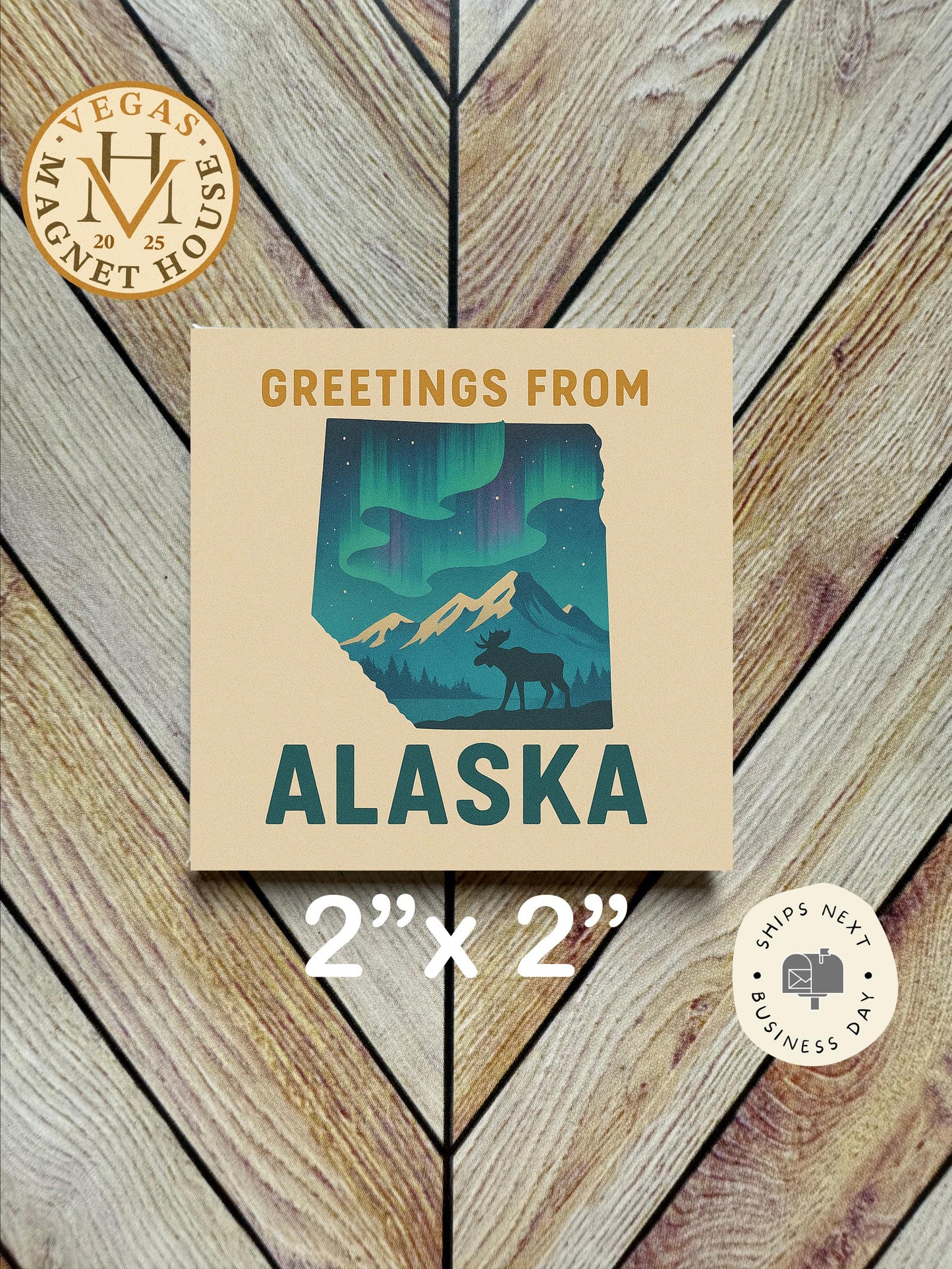 Greetings from Alaska: 2x2" souvenir Fridge Decor
