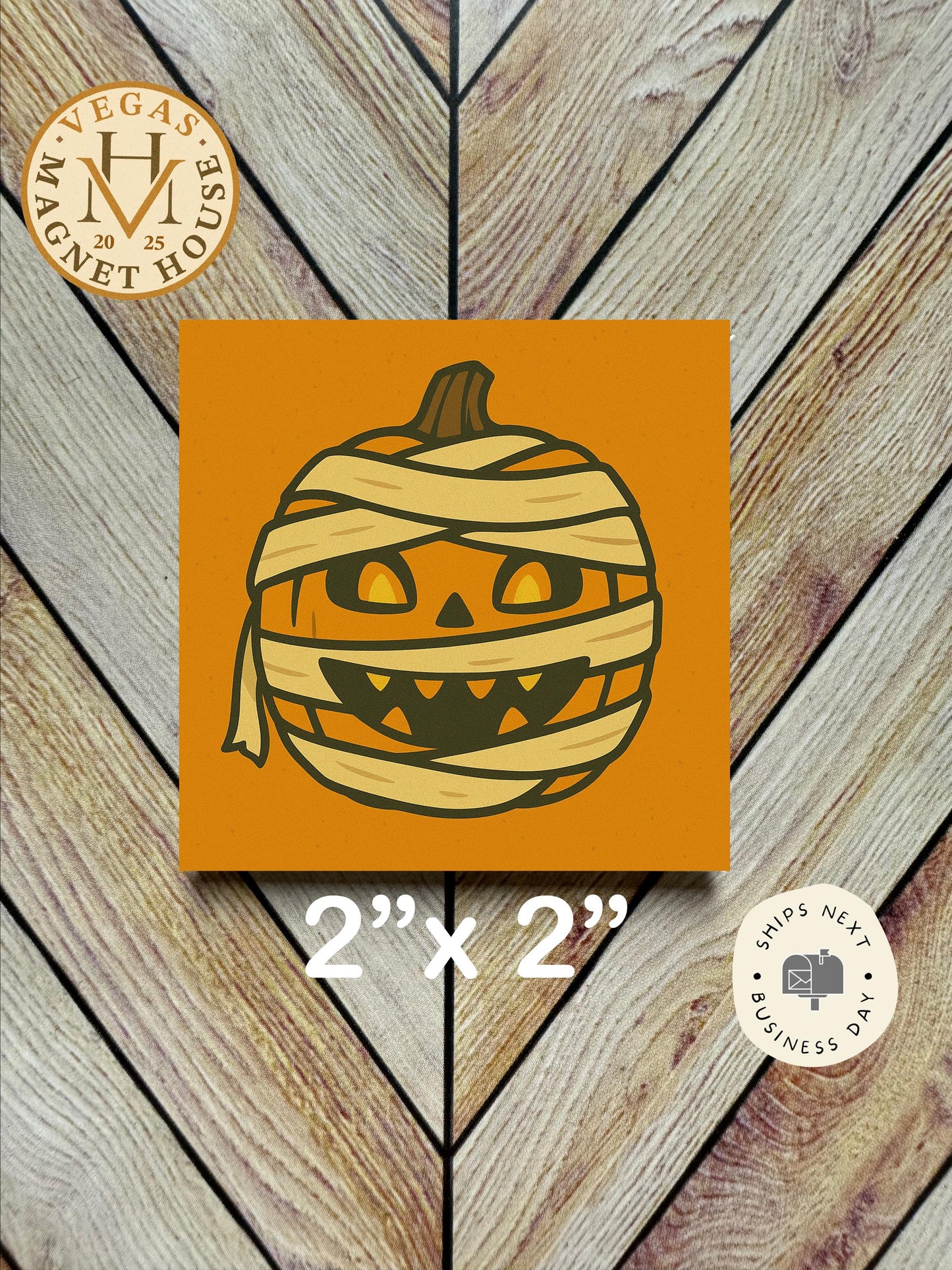 Mummy Pumpkin magnet | Pumpkin head | Halloween Fridge Decor 2x2"