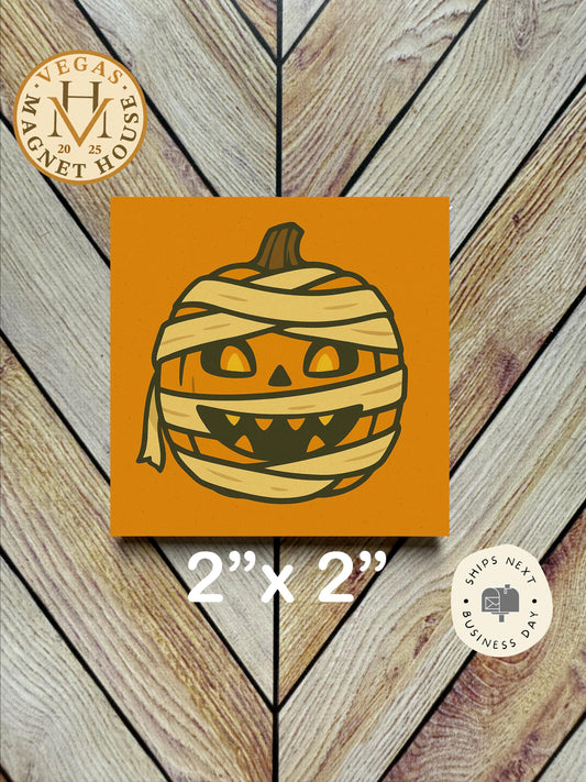 Mummy Pumpkin magnet | Pumpkin head | Halloween Fridge Decor 2x2"