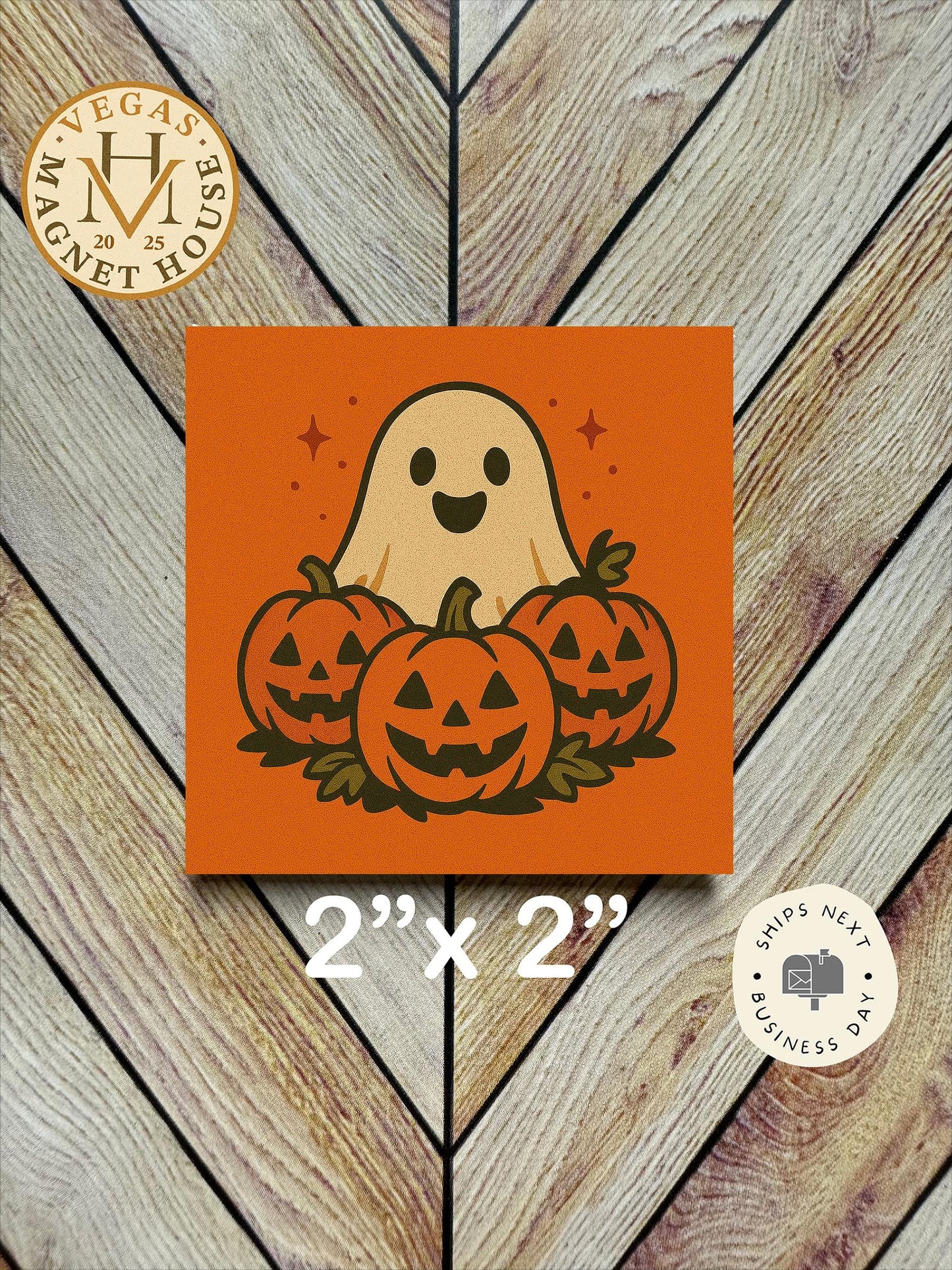 Happy Ghost with pumpkins  | Pumpkin head | Halloween Fridge Decor 2x2"