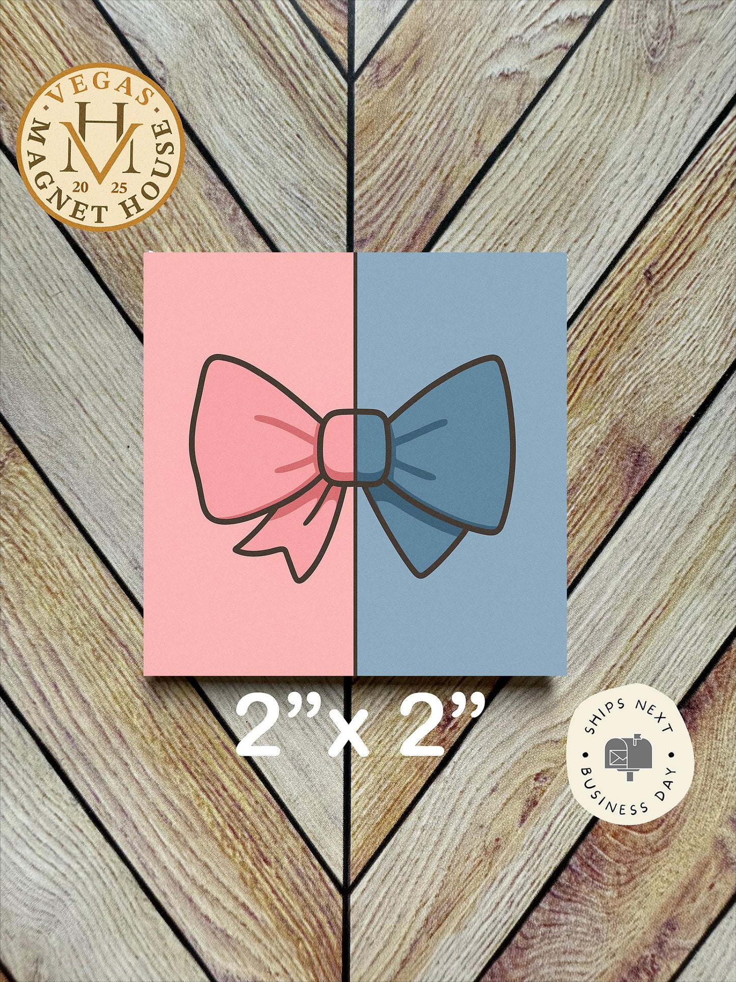 Gender Reveal Magnet – Pink Bow, Blue Bowtie Party Decor (2x2")