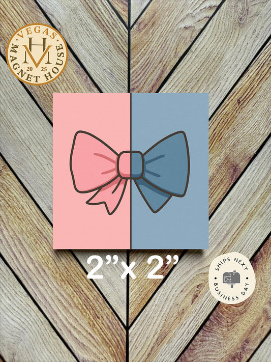 Gender Reveal Magnet – Pink Bow, Blue Bowtie Party Decor (2x2")