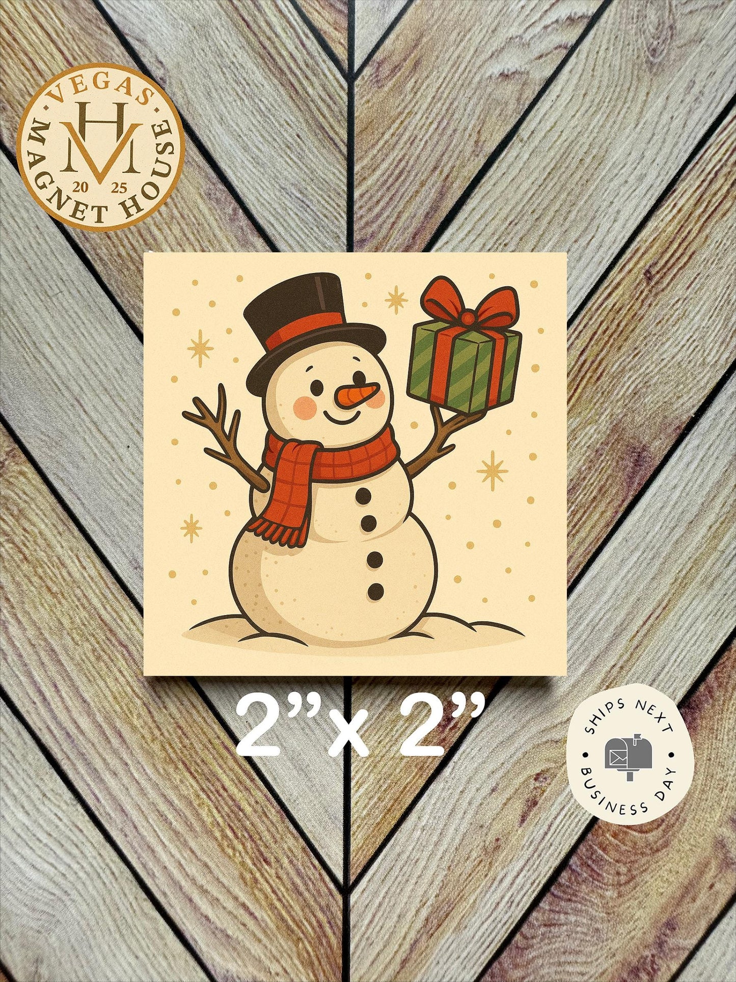 Snow man with scarf  |  Magnet: 2x2" Decorative Fridge Magnet