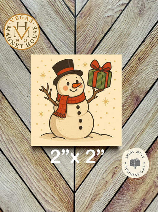 Snow man with scarf  |  Magnet: 2x2" Decorative Fridge Magnet