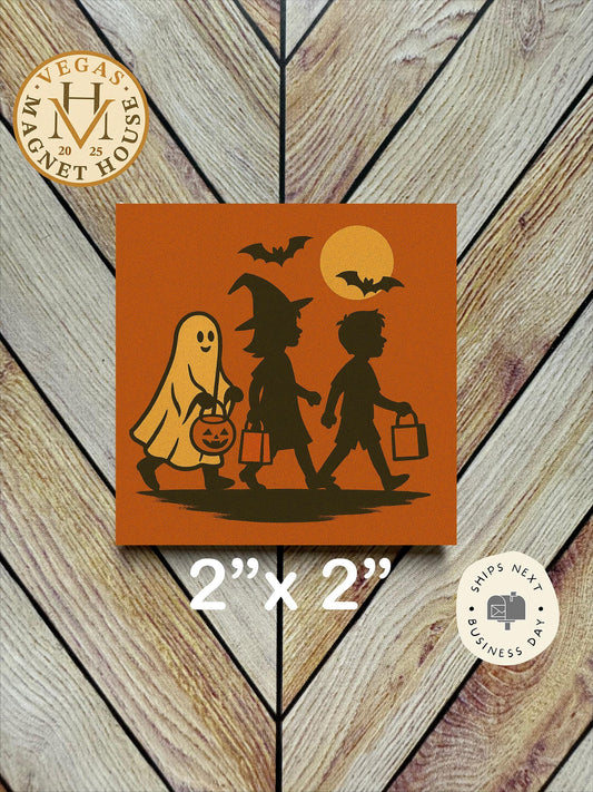 Halloween Ghost trick or treat Magnet  | Pumpkin head | Halloween Fridge Decor 2x2"