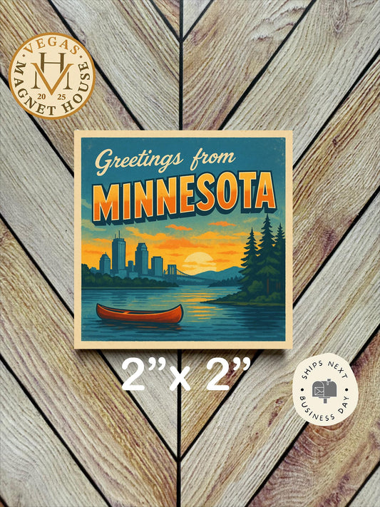 Minnesota Souvenir Magnet – Greetings From Minnesota 2x2” Fridge Decor Gift