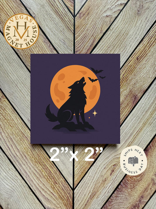 Wolf Moon Purple  Magnet  | Pumpkin head | Halloween Fridge Decor 2x2"