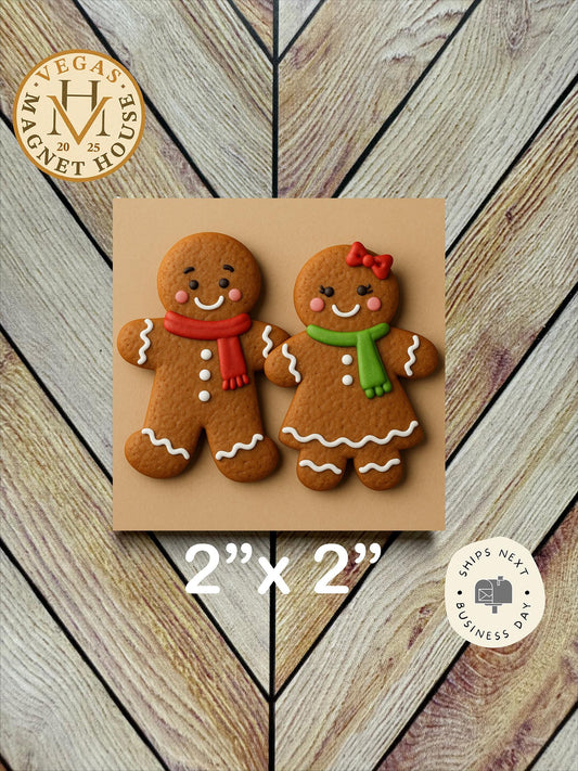 Gingerbread Couple : Decorative Fridge Magnet (2x2")