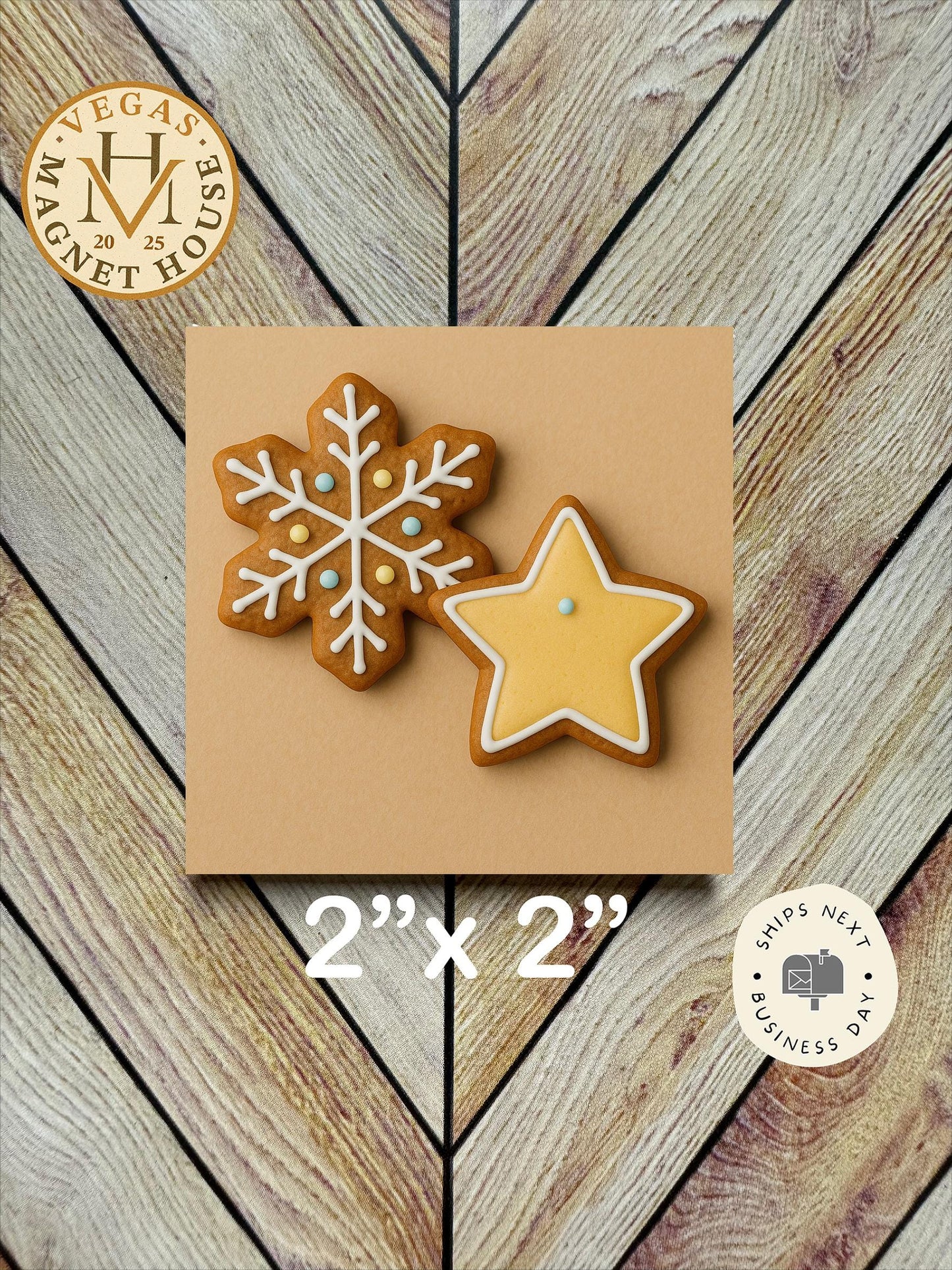 Gingerbread Snowflake and Star : Decorative Fridge Magnet (2x2")