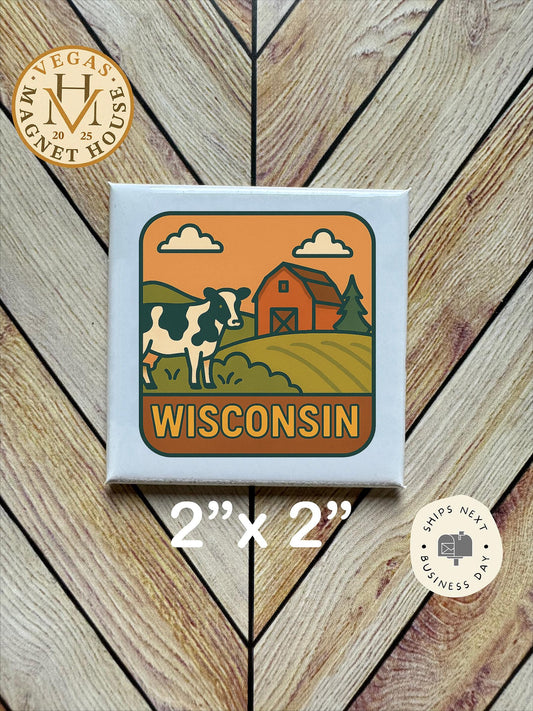Wisconsin Magnet  : 2x2" souvenir Fridge Decor
