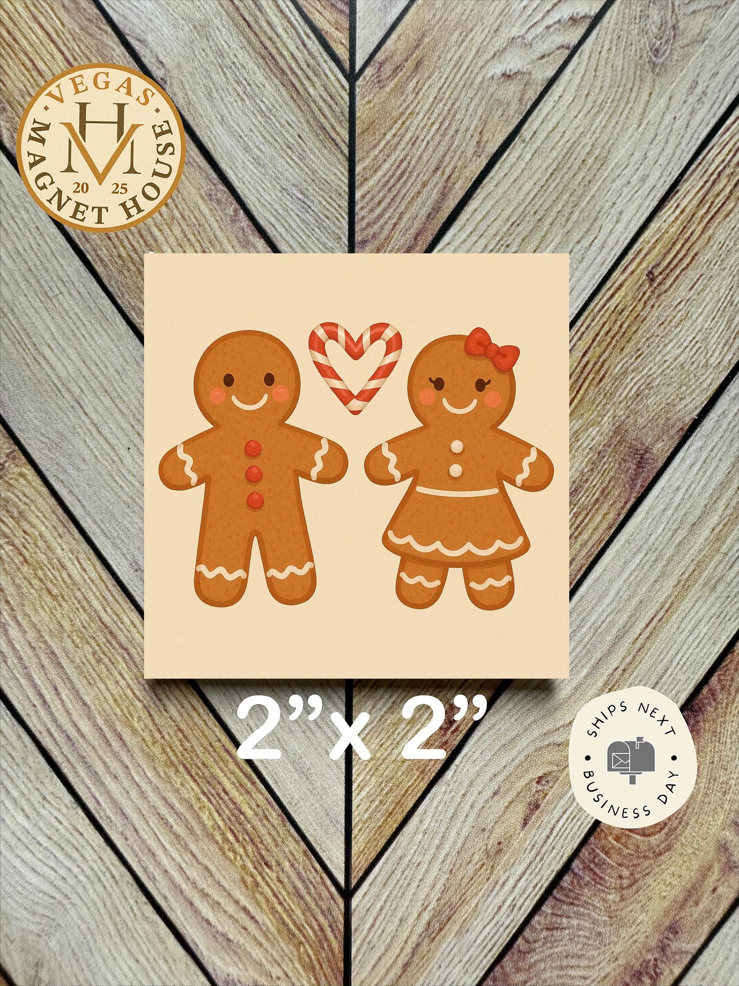 Couple with Heart Candy Cane : Decorative Fridge Magnet (2x2")