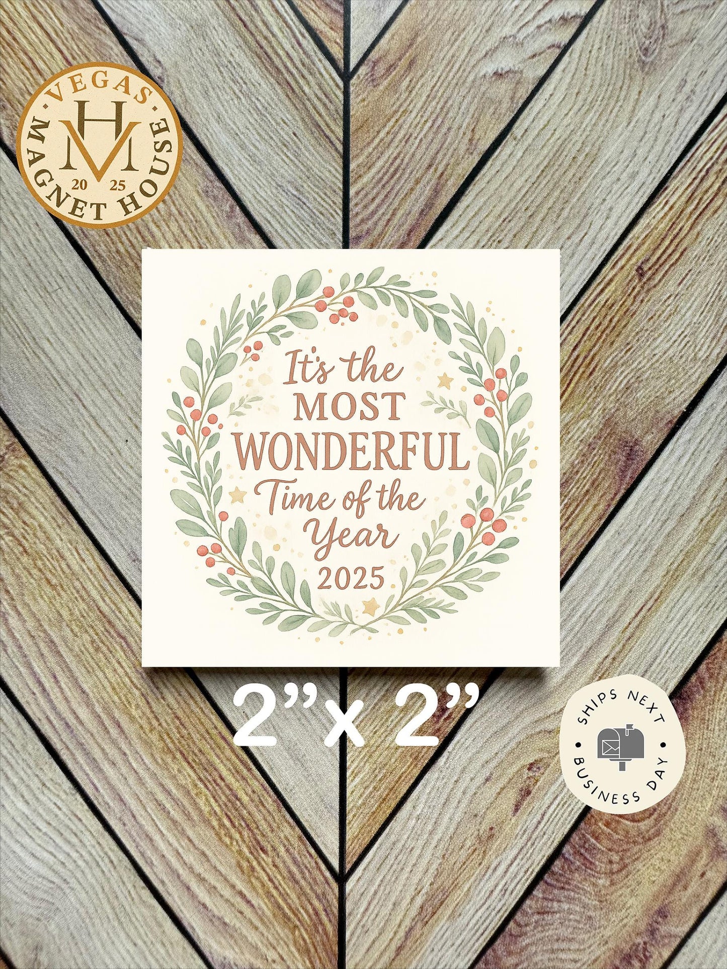 Christmas Fridge Magnet: Holiday Wreath Design (2x2")
