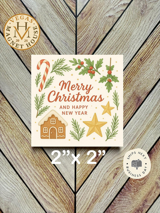 Merry Christmas and Happy New year : Decorative Fridge Magnet (2x2")