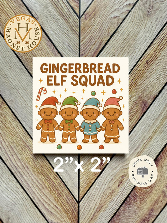 Gingerbread Elf Squad Magnet  : Decorative Fridge Magnet (2x2")