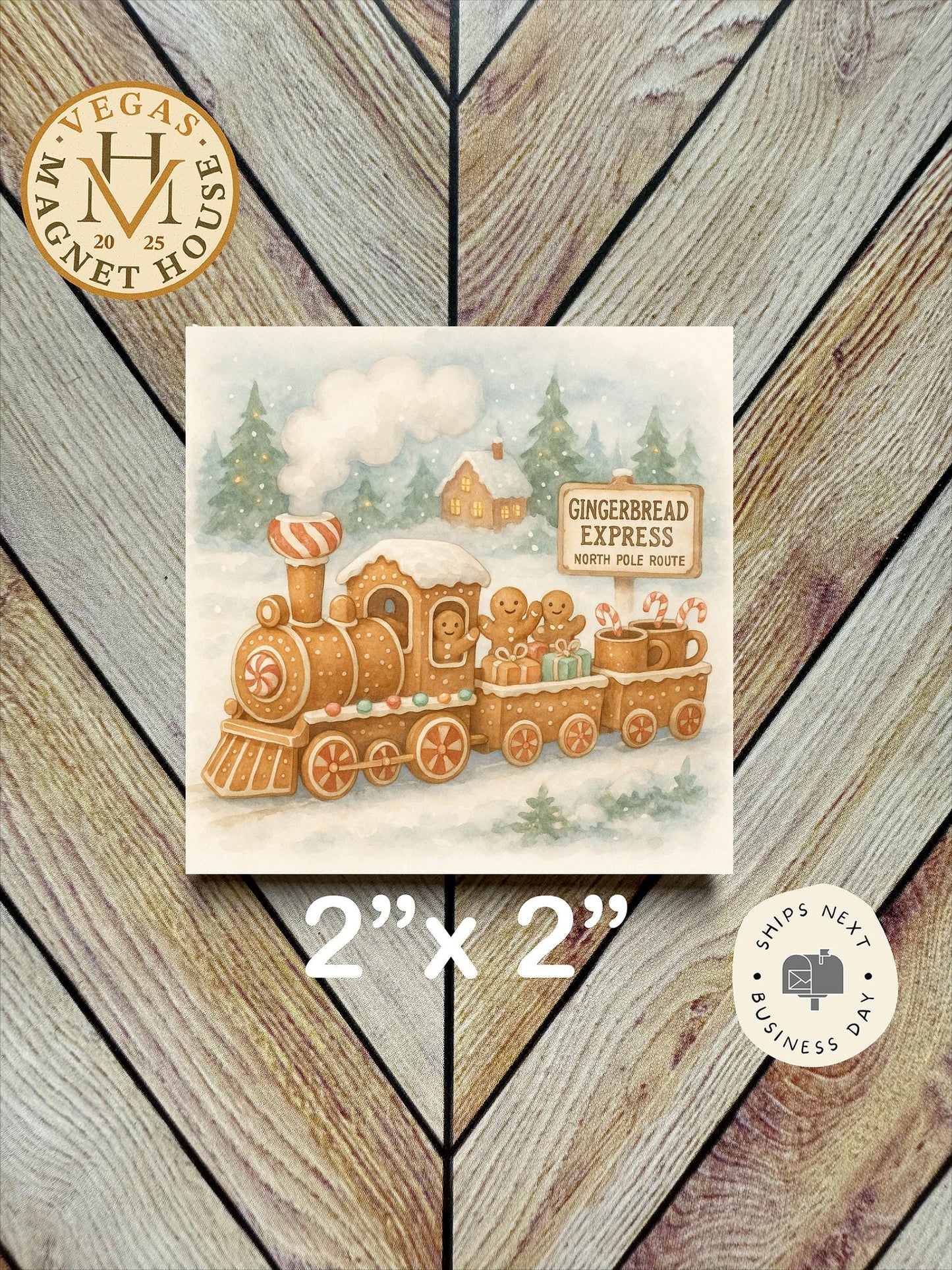 Gingerbread Train : Decorative Fridge Magnet (2x2")