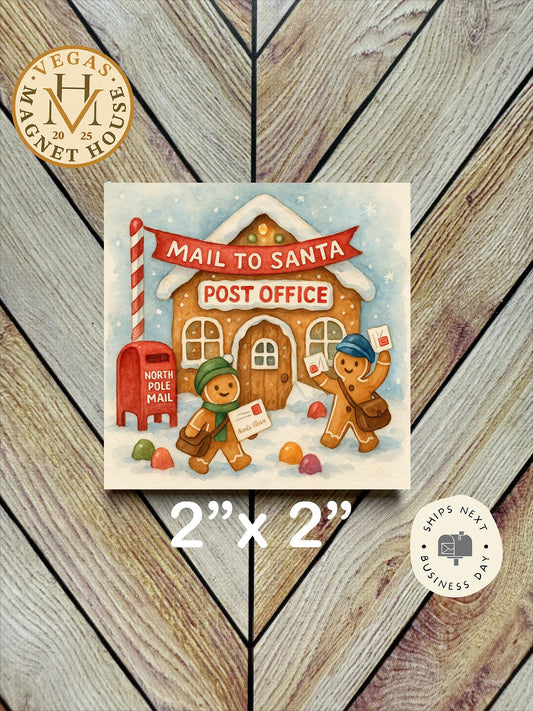Gingerbread North Pole Post Office : Decorative Fridge Magnet (2x2")