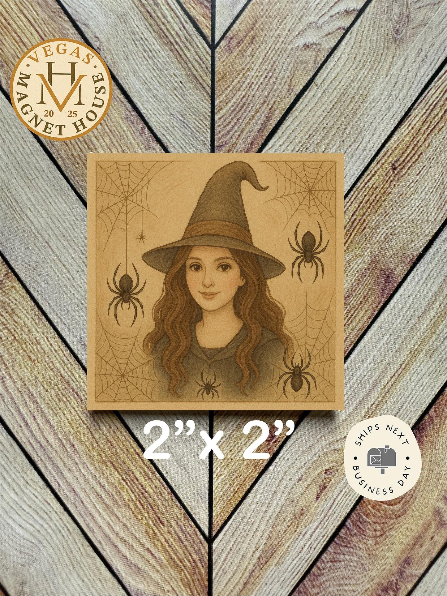 Witch with Spiders Magnet  | Pumpkin head | Halloween Fridge Decor 2x2"