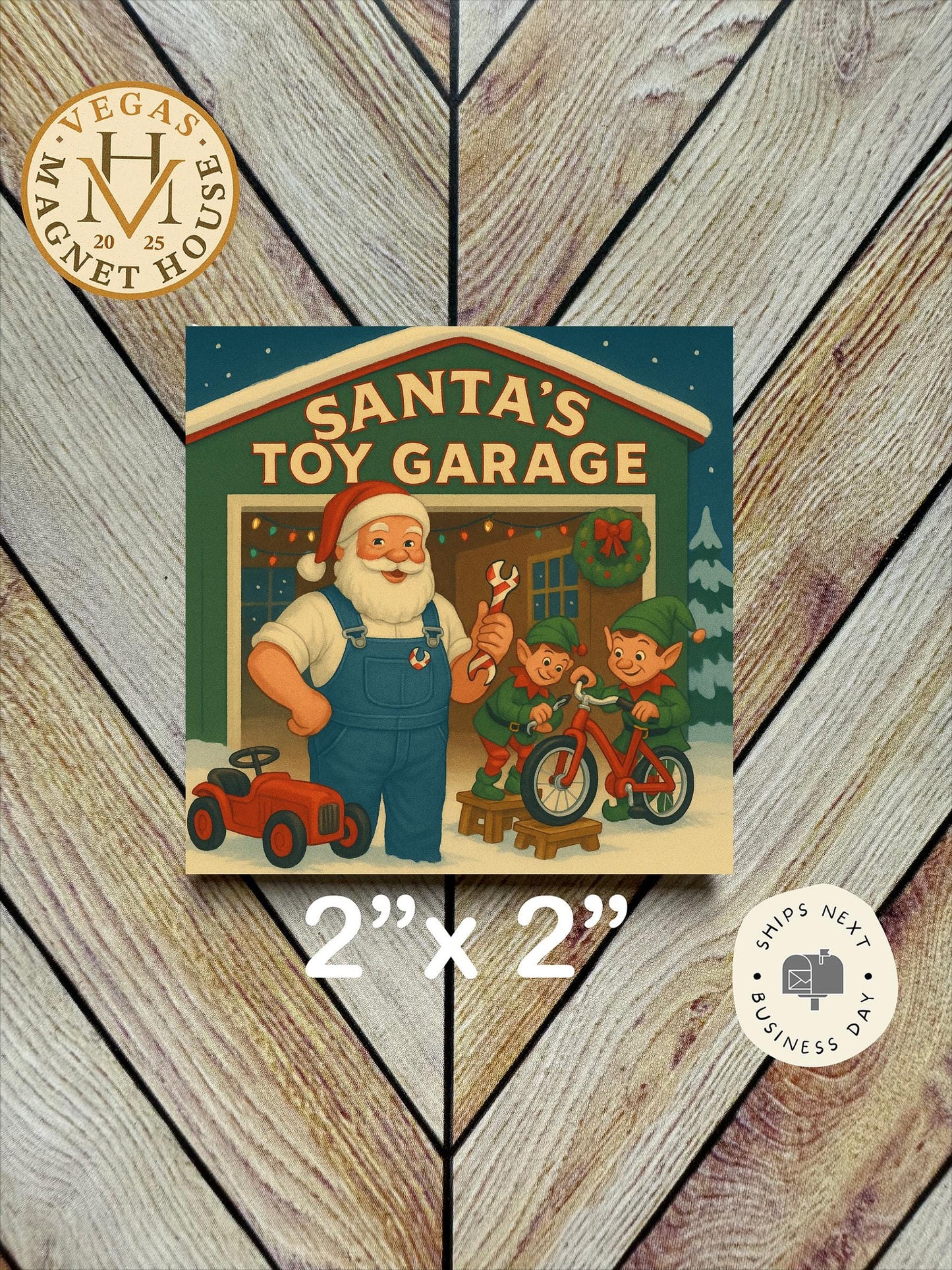 Santa's Toy Garage : Decorative Fridge Magnet (2x2")