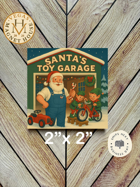 Santa's Toy Garage : Decorative Fridge Magnet (2x2")