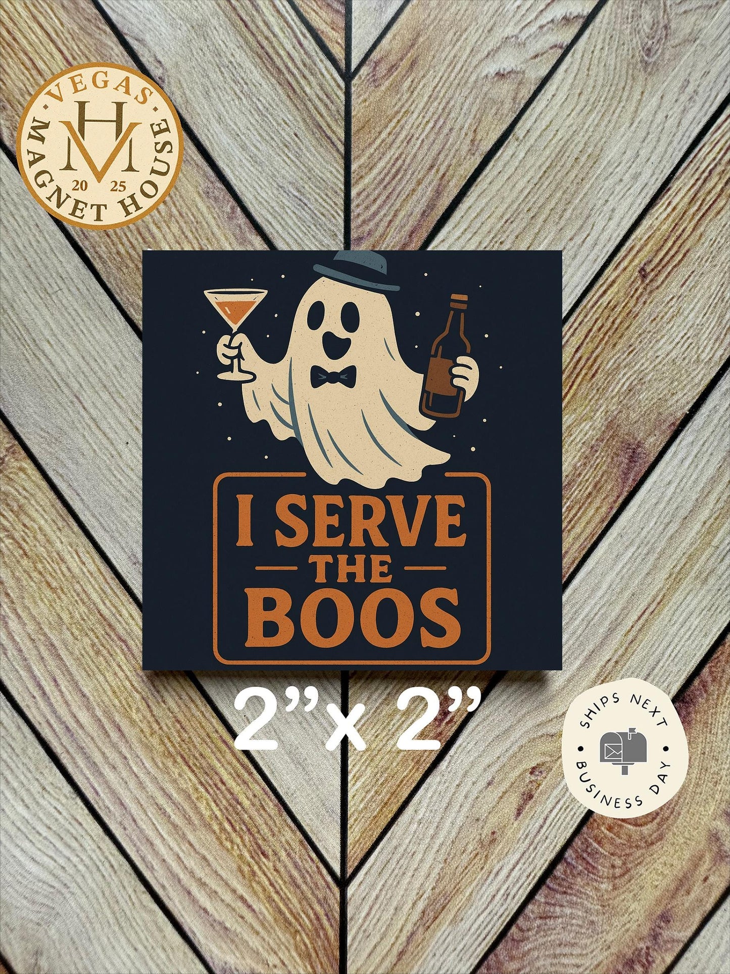 I Serve The Boos | Pumpkin head | Halloween Fridge Decor 2x2"