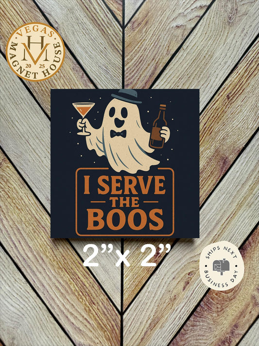 I Serve The Boos | Pumpkin head | Halloween Fridge Decor 2x2"