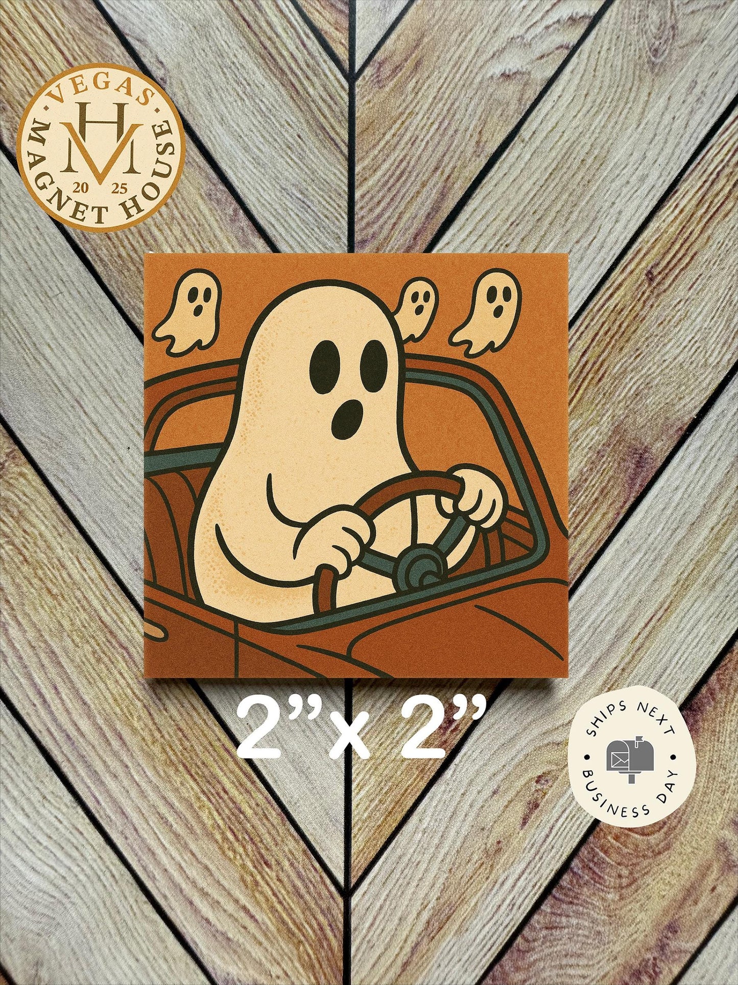 Ghost in Car  | Pumpkin head | Halloween Fridge Decor 2x2"