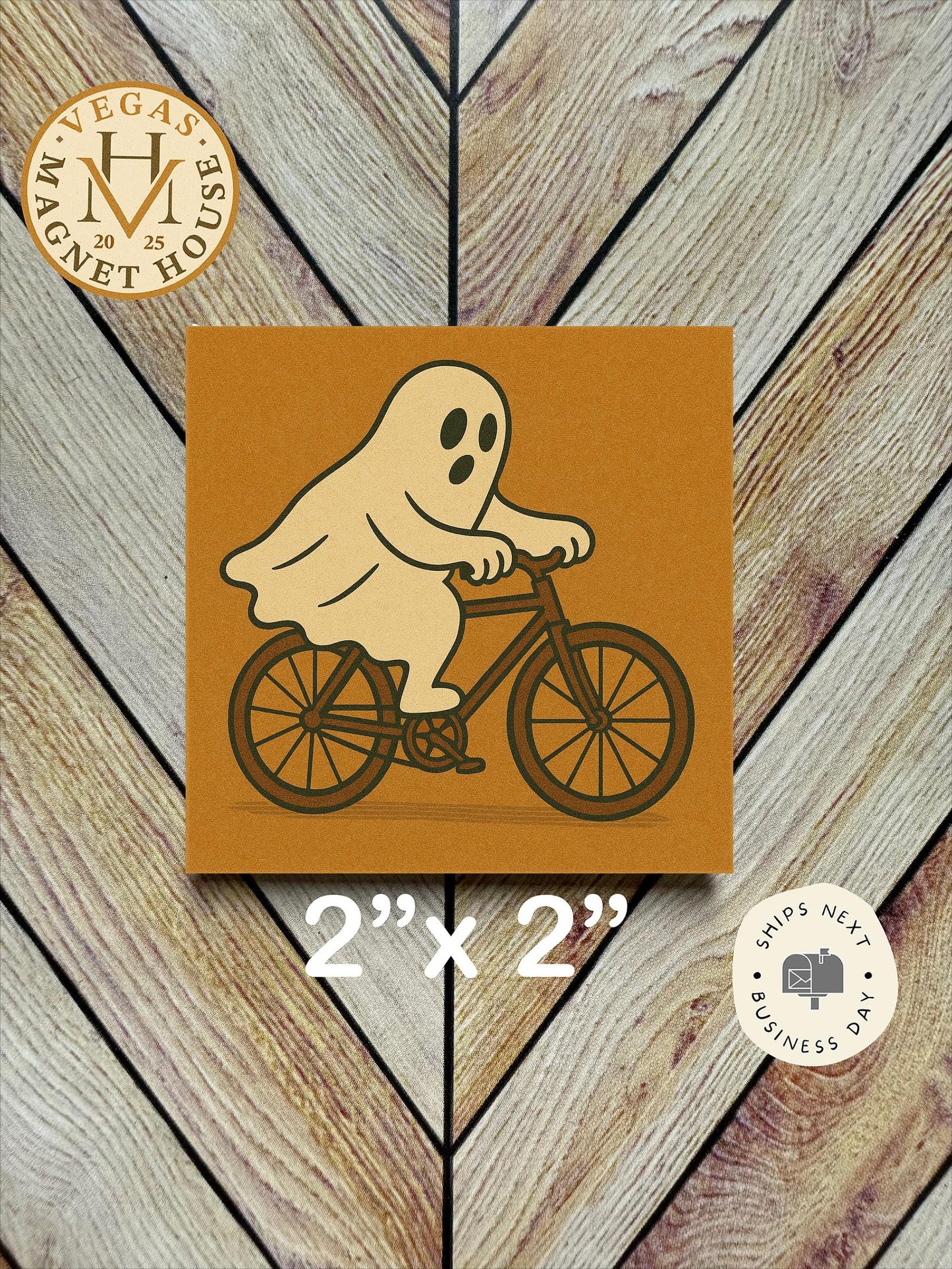 Ghost on Bike Magnet  | Pumpkin head | Halloween Fridge Decor 2x2"