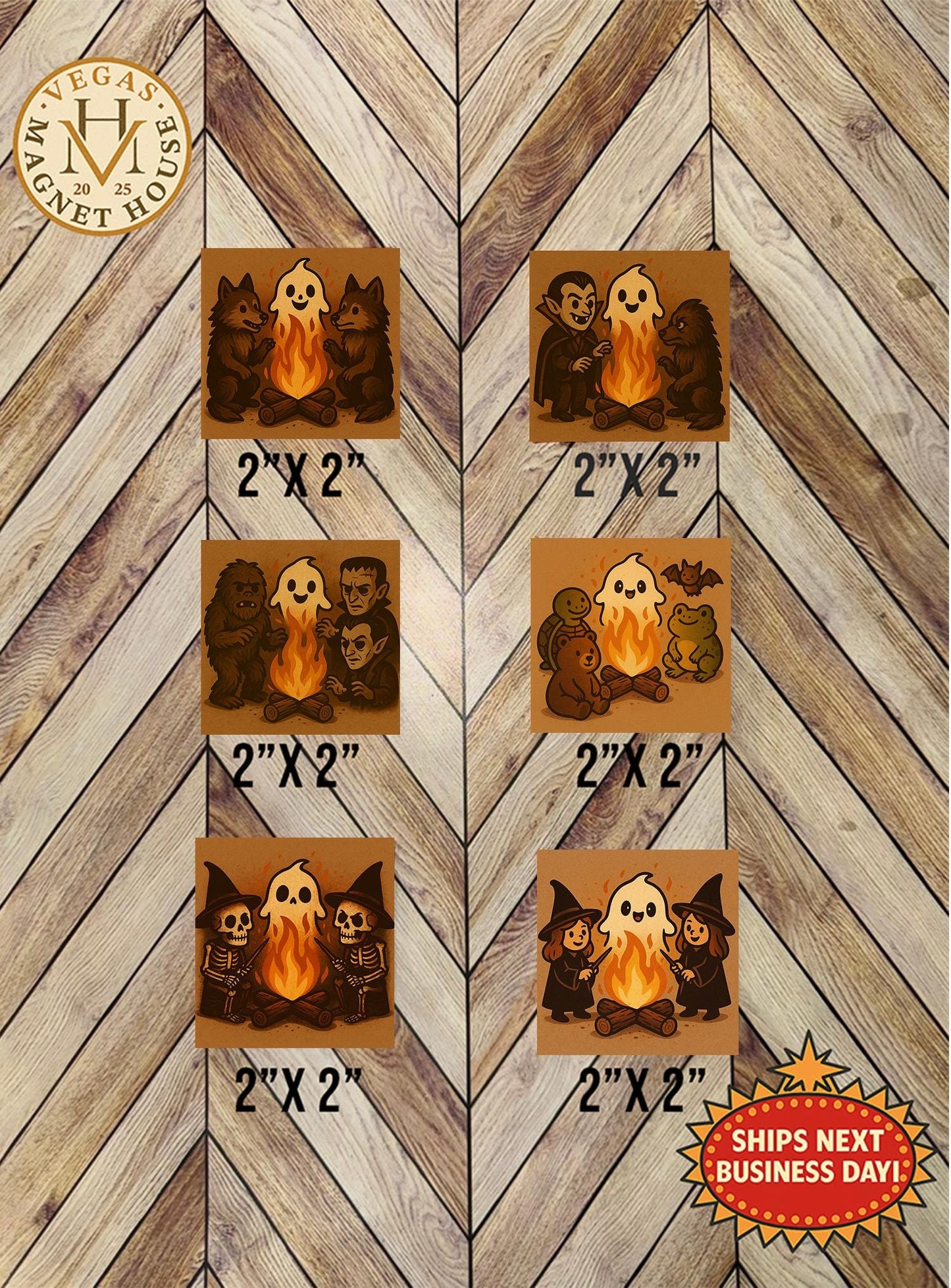 Ghost Campfire Adventures 6 Pack Magnet Bundle| Pumpkin head | Halloween Fridge Decor 2x2"