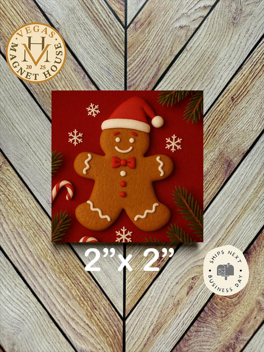 Gingerbread Man Christmas Magnet: 2x2" Holiday Decor