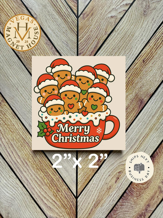 Gingerbread Merry Christmas Magnet: Decorative Fridge Magnet (2x2")