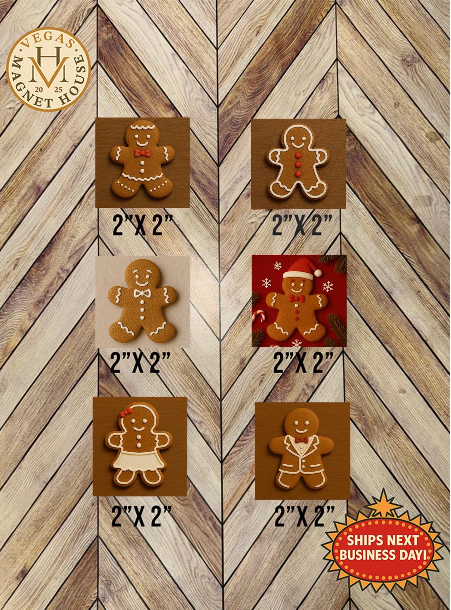 Gingerbread Man Magnets | Christmas Fridge Magnets, Set of 6