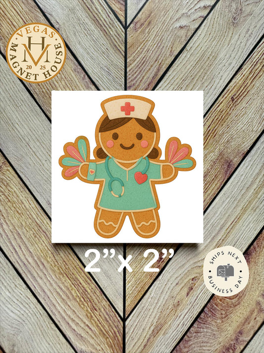 Gingerbread Nurse : Decorative Fridge Magnet (2x2")
