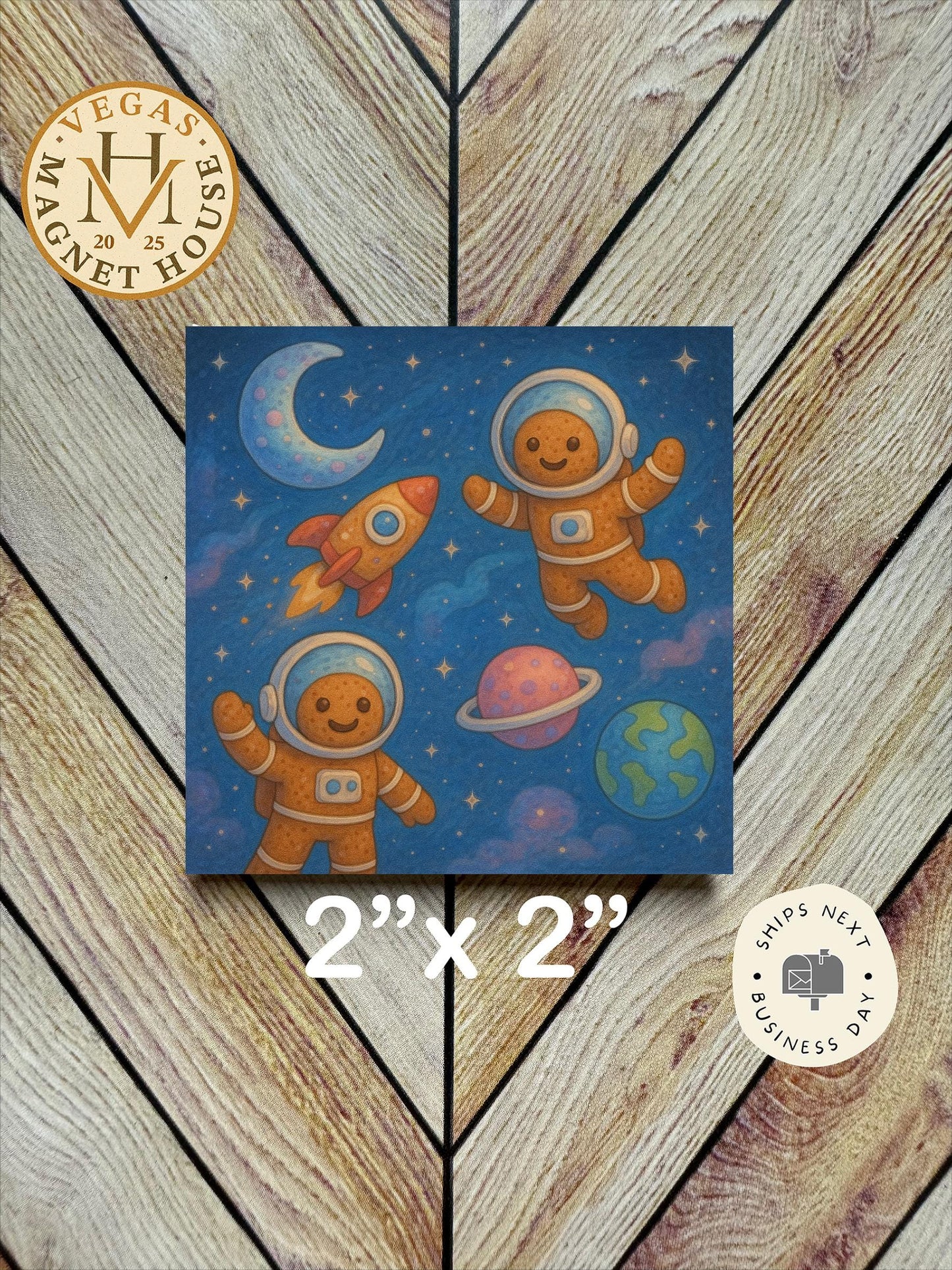 Gingerbread Astronauts : Decorative Fridge Magnet (2x2")