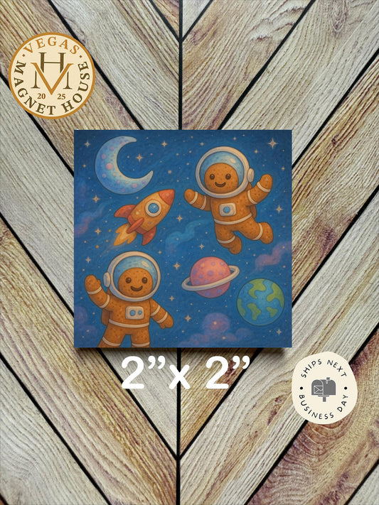 Gingerbread Astronauts : Decorative Fridge Magnet (2x2")