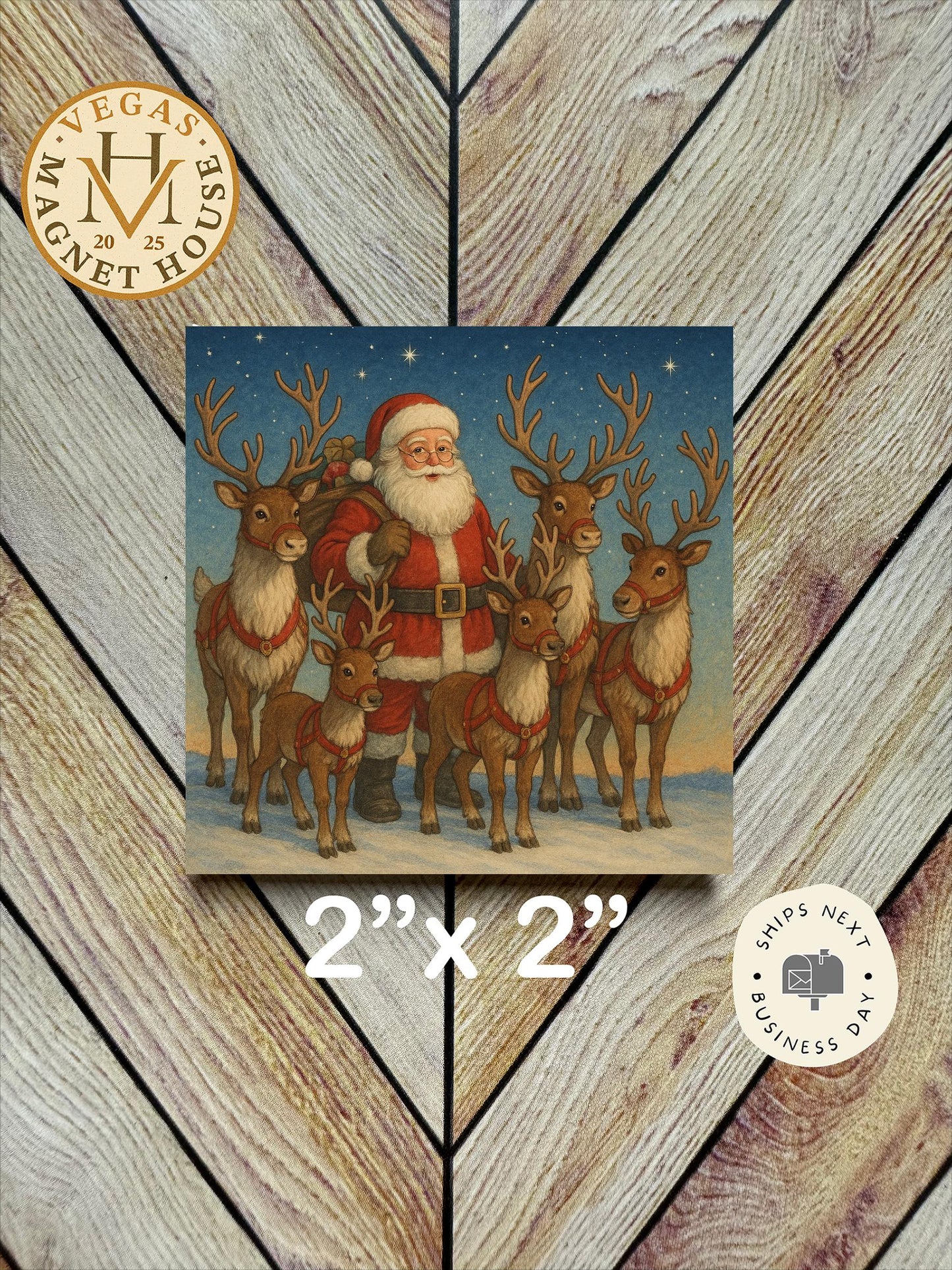 Santa’s Delivery Team– Decorative Bells (2x2") | Holiday Magnet | Kitchen Décor