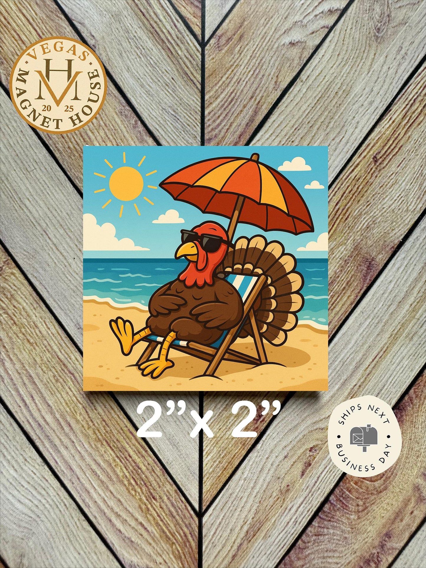 Turkey relaxing at the beach  | Thanksgiving | : Gobble Design, Holiday Fridge Decor